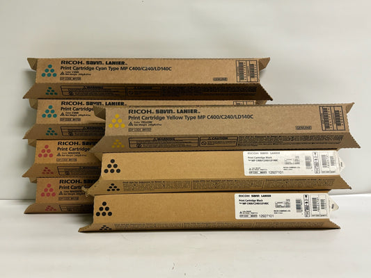 7 OEM Ricoh MPC400, C240, LD140 CMYK Toners 842473, 841725, 841726, 841727