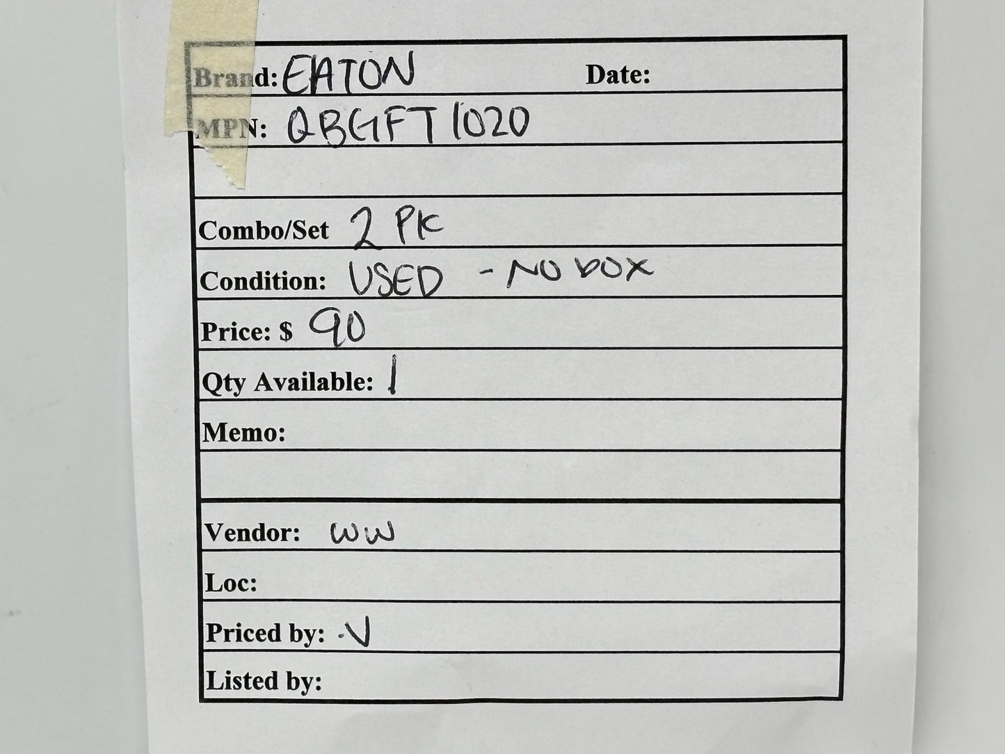 2PK Eaton QBGFT1020 Ground Fault Circuit Breaker – 20 A, Single-Pole (used)