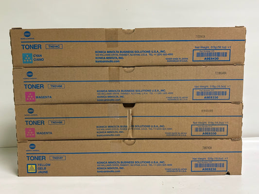 4 New Genuine Konica Minolta Bizhub C458,C558,C658 CMMY Toners TN514 (No Black)
