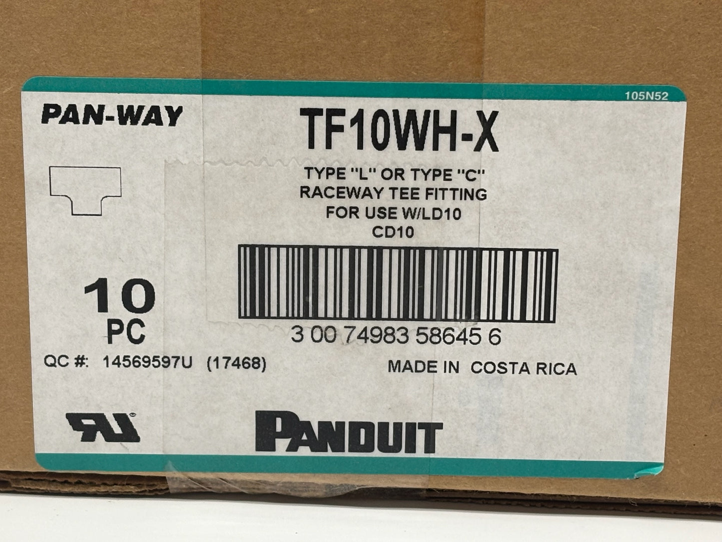 10PK Panduit TF10WH‑X Low‑Voltage Tee Fitting