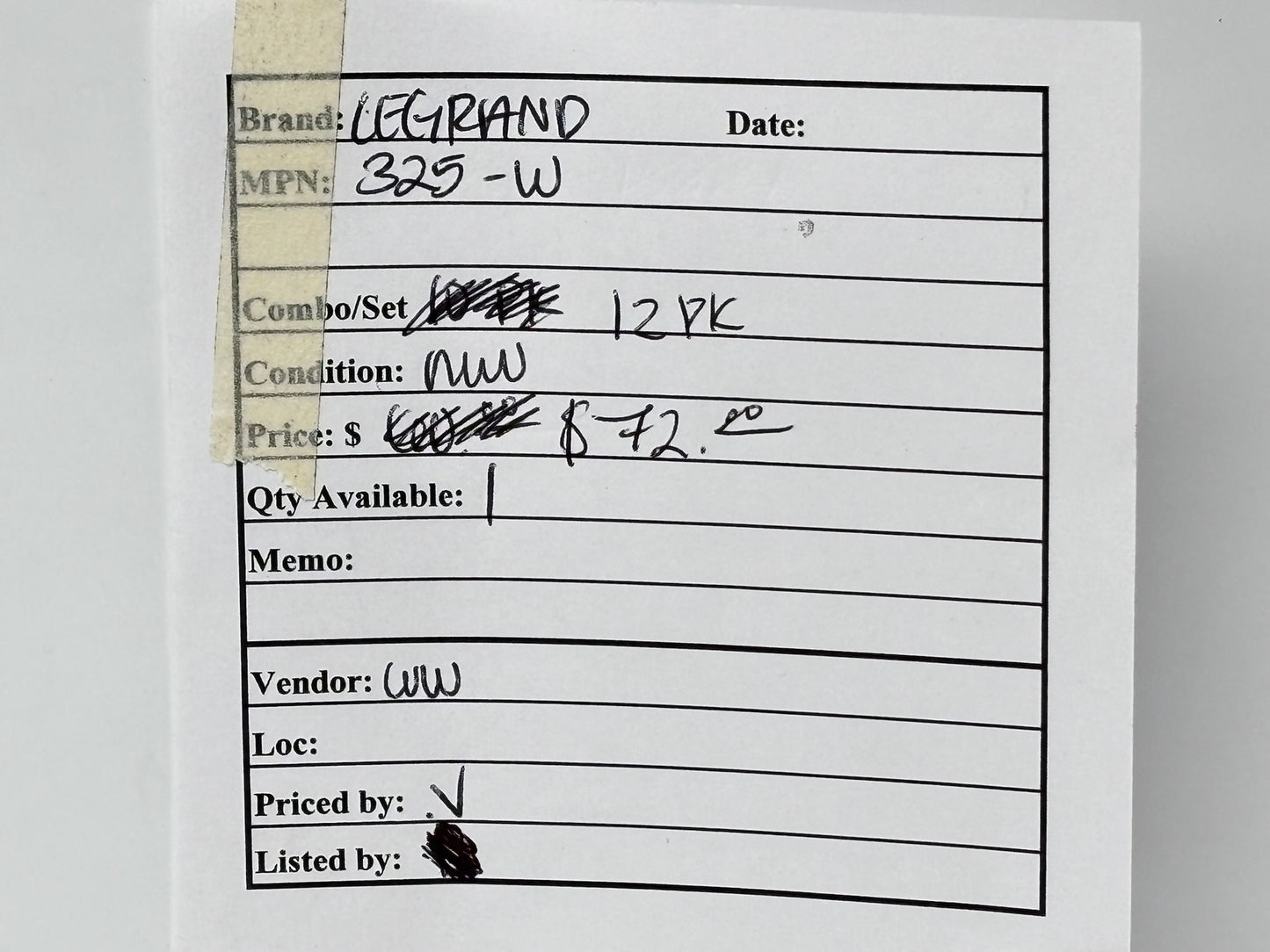 12PK Legrand 325W Blank Decorator Outlet Strap – White