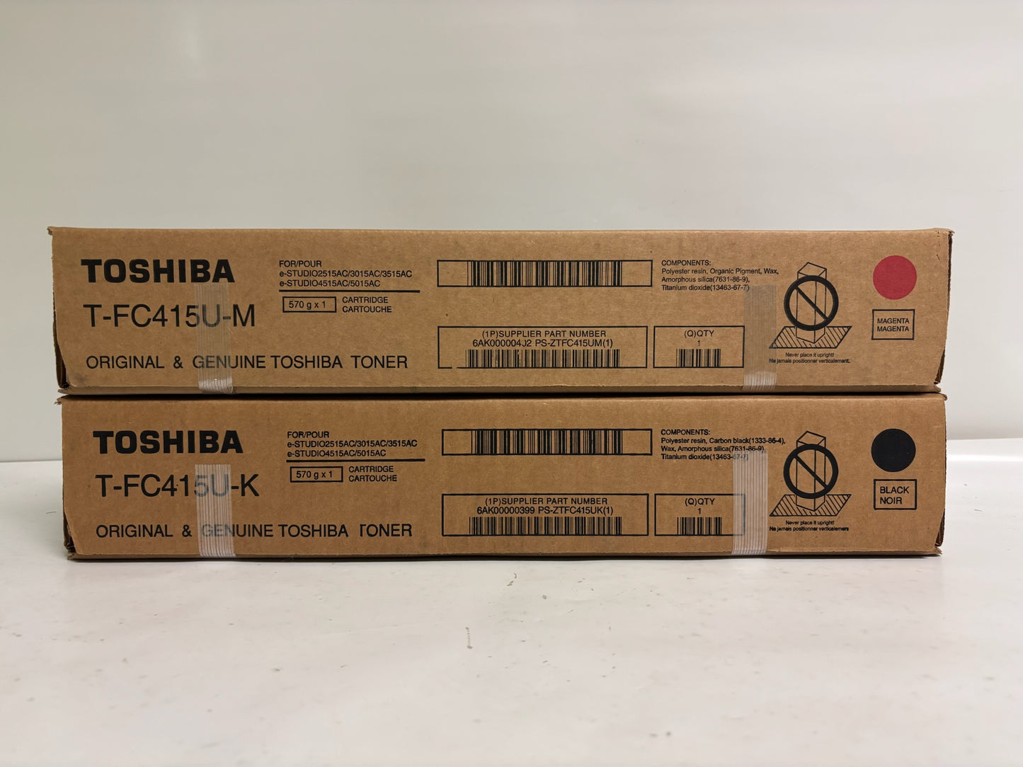 2 New OEM Toshiba E Studio 2515AC,3015AC Magenta & Black Toners T-FC415U
