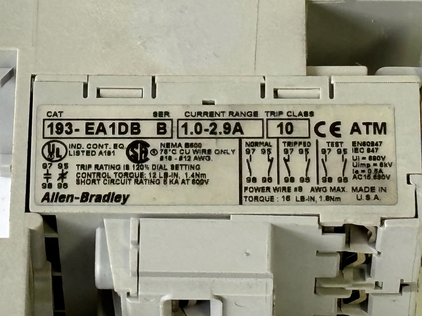 Allen-Bradley 193-EADB Electronic Overload Relay 3-Phase Motor Protection