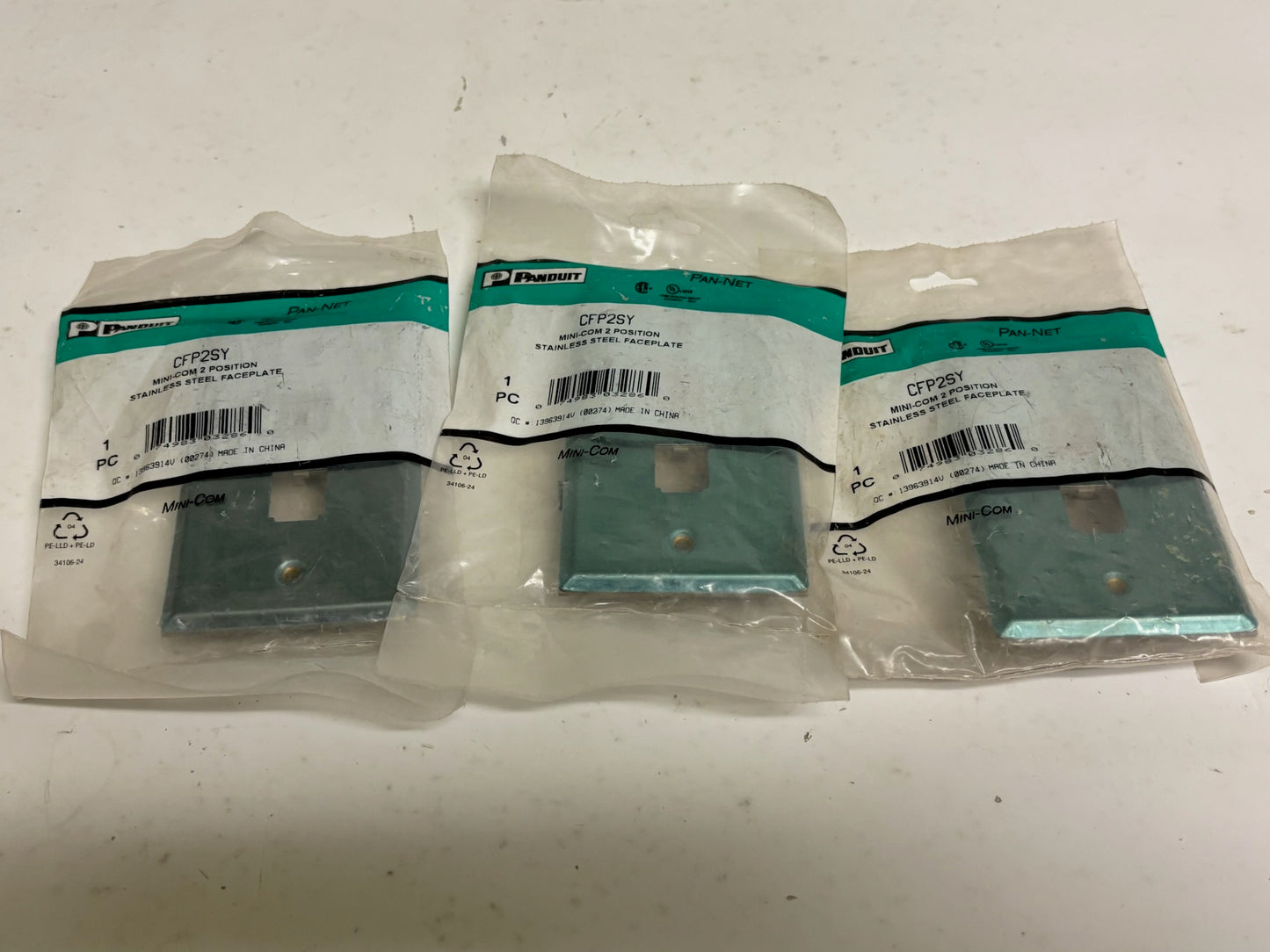 New 3 PK Panduit CFP2SY 2 Position 1-Gang Stainless Steel FacePlate