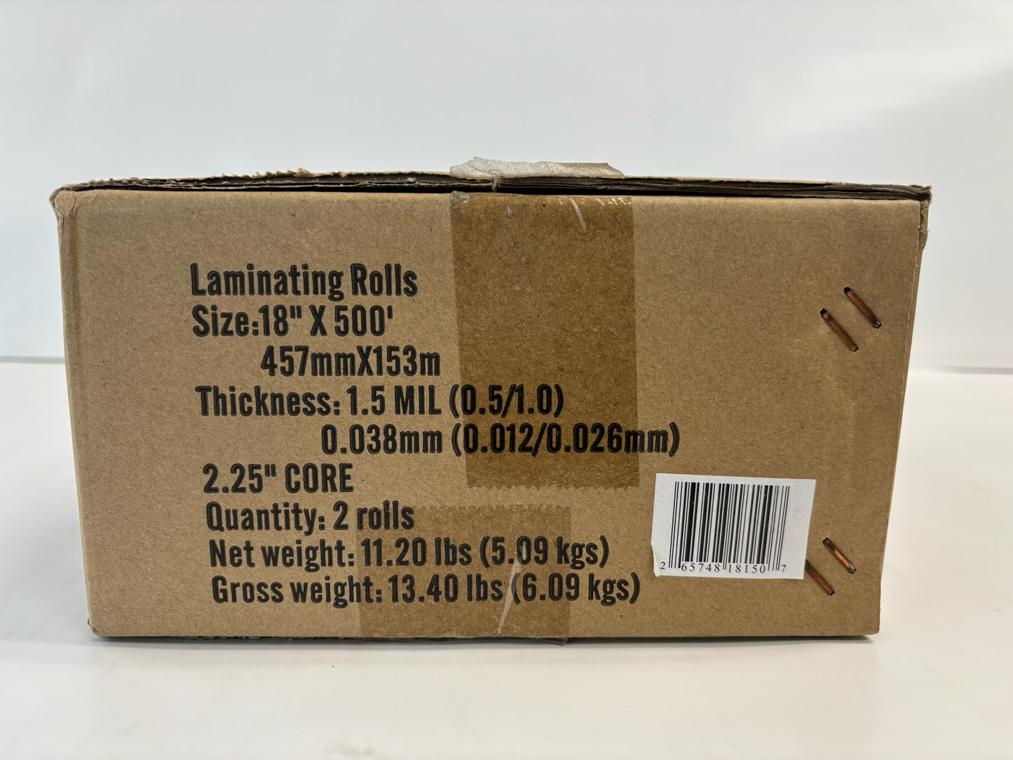 2 Rolls of Laminating Rolls 18'' x 500' ,  1.5 Mil,  2.25'' Core, Net Weight 11.2 LBs