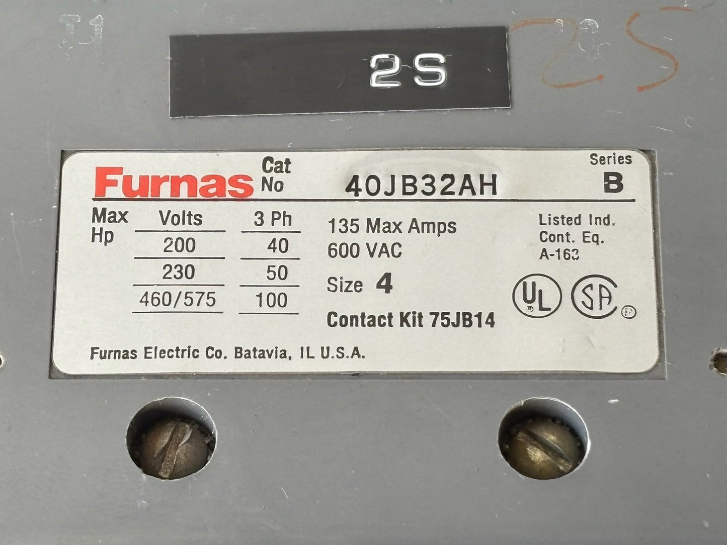 Furnas 40JB32AH Size 4 Magnetic Contactor 135A 600V Coil 440-480V 60Hz