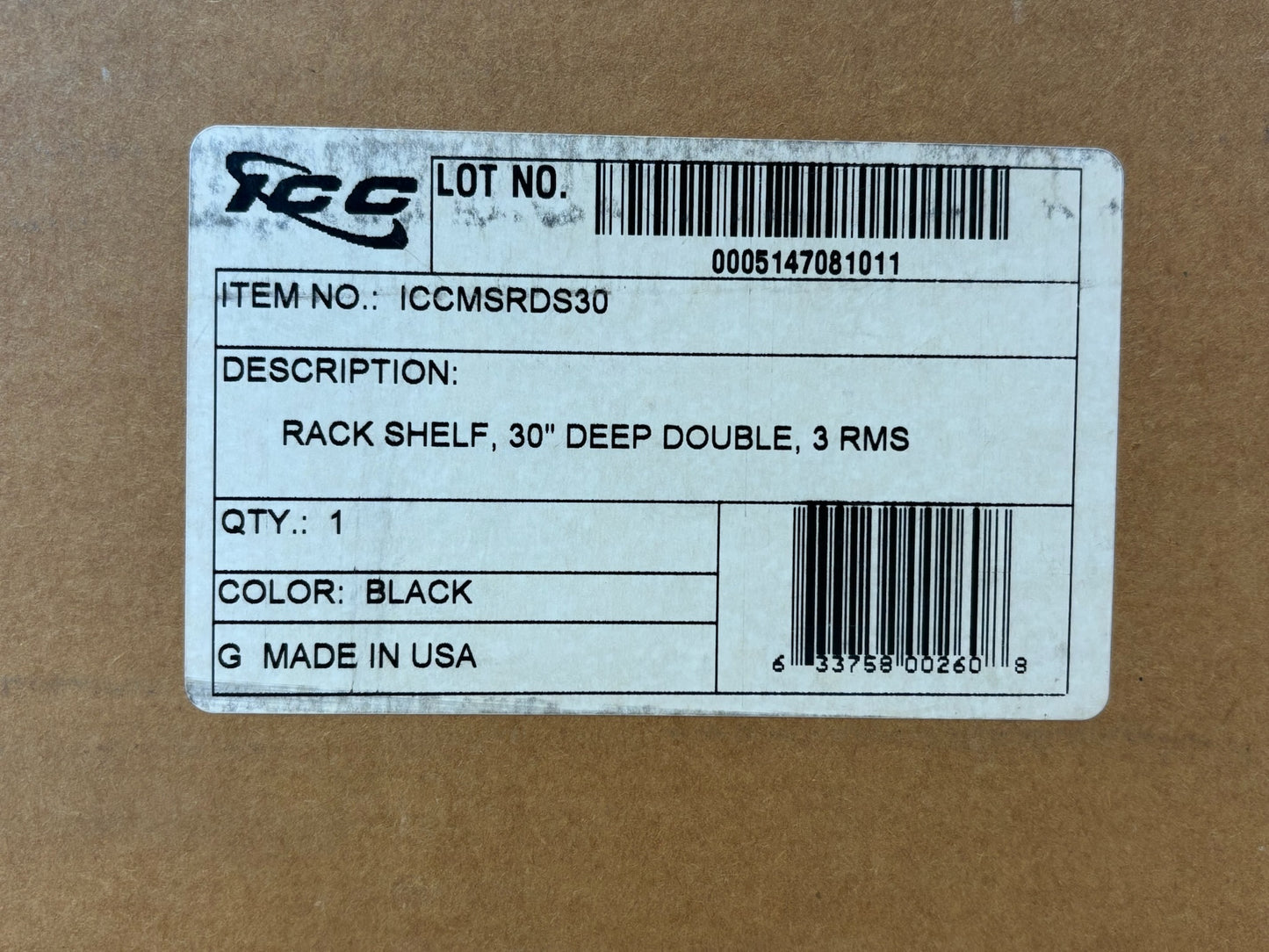 ICC ICCMSRDS30 Rack Shelf, 30" Deep Double, 3 RMS Black Storage