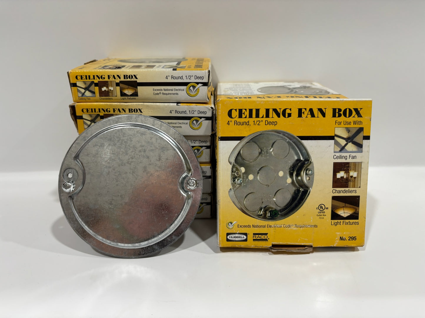 10 PK Hubbell Raco 295 Ceiling Fan Box 4" Round - 1/2" Deep