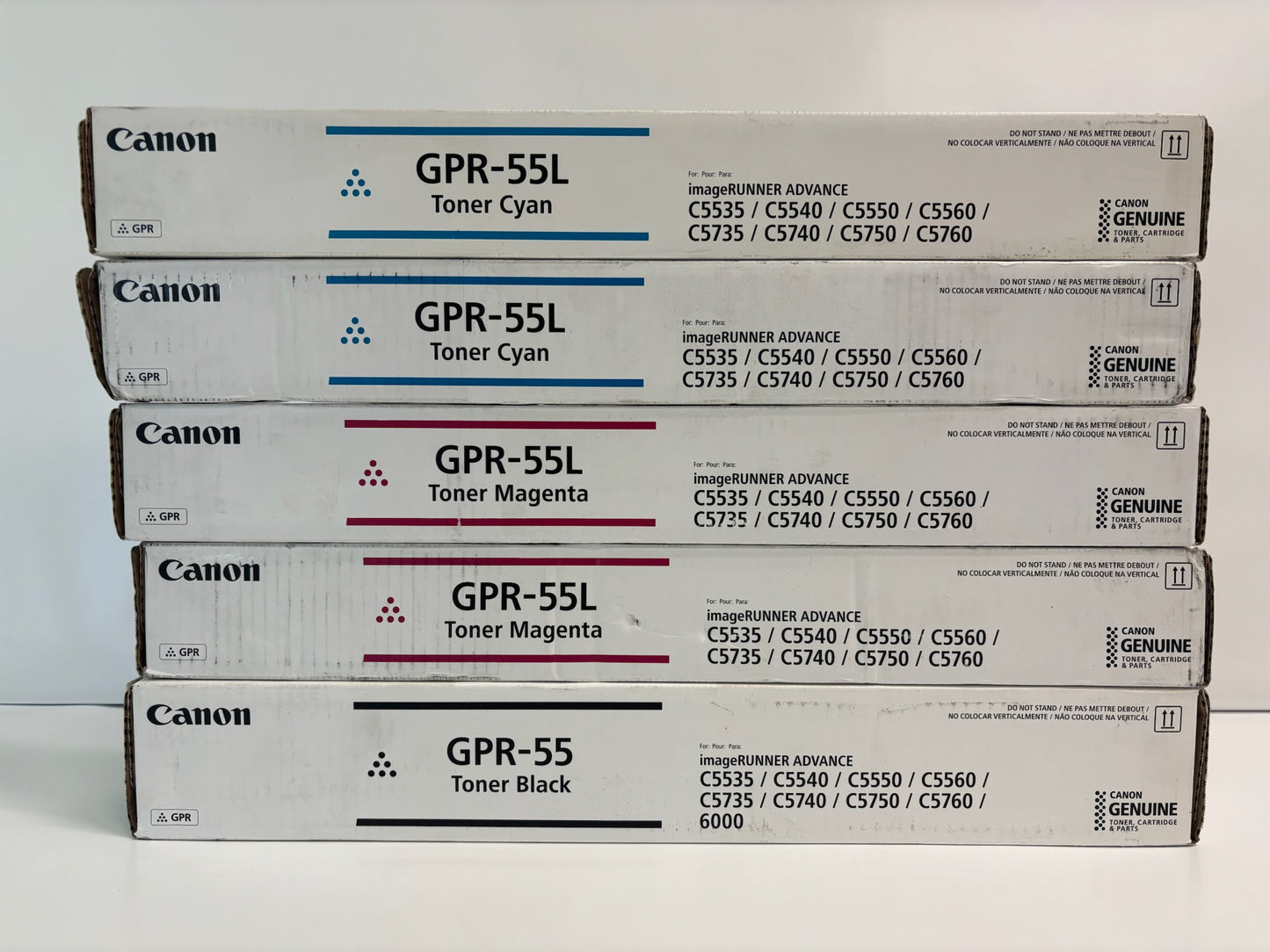 5 Genuine Canon iRA C5535i,C5535i Cyan, Mag & Black Toner GPR-55L CCMMK , GPR55K