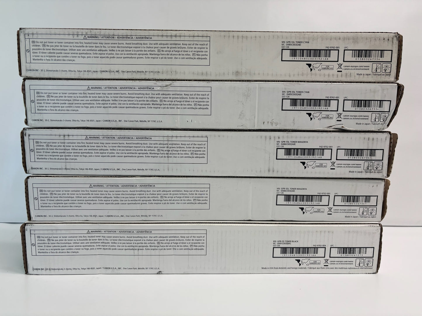 5 Genuine Canon iRA C5535i,C5535i Cyan, Mag & Black Toner GPR-55L CCMMK , GPR55K