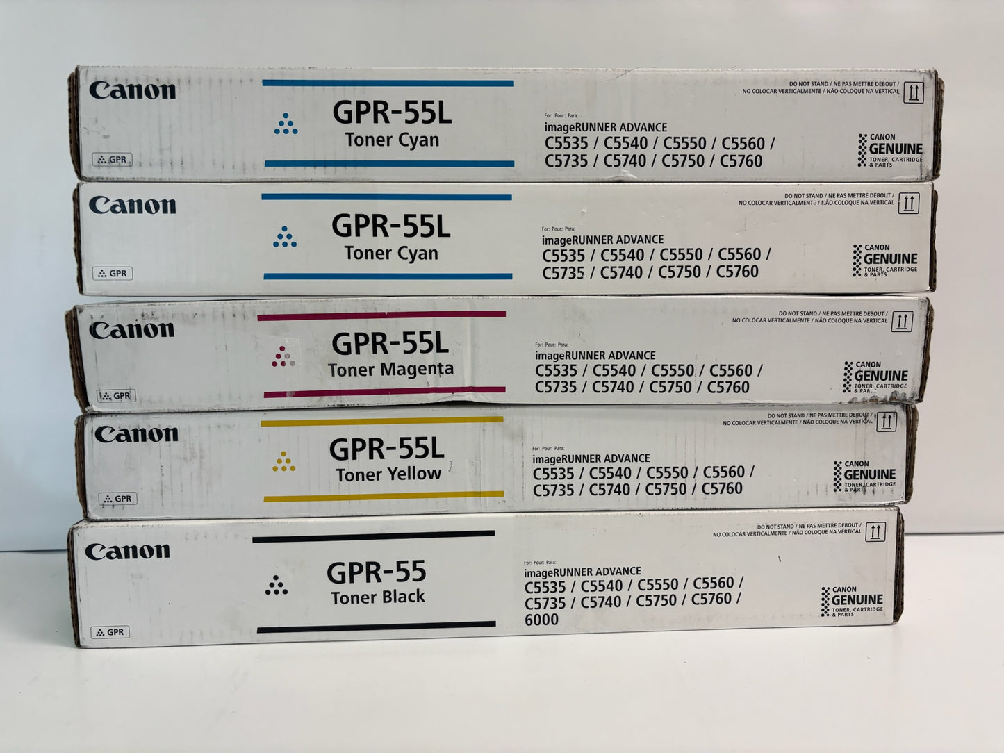 5 Genuine Canon iRA C5535i, C5535i CCMYK Toner GPR-55L CCMY & GPR55K