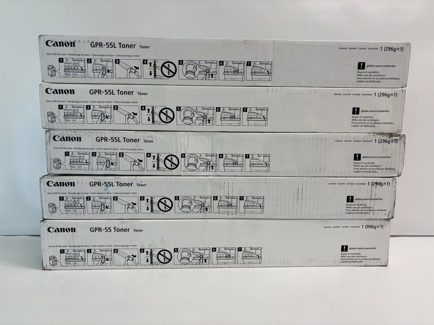 5 Genuine Canon iRA C5535i, C5535i CCMYK Toner GPR-55L CCMY & GPR55K