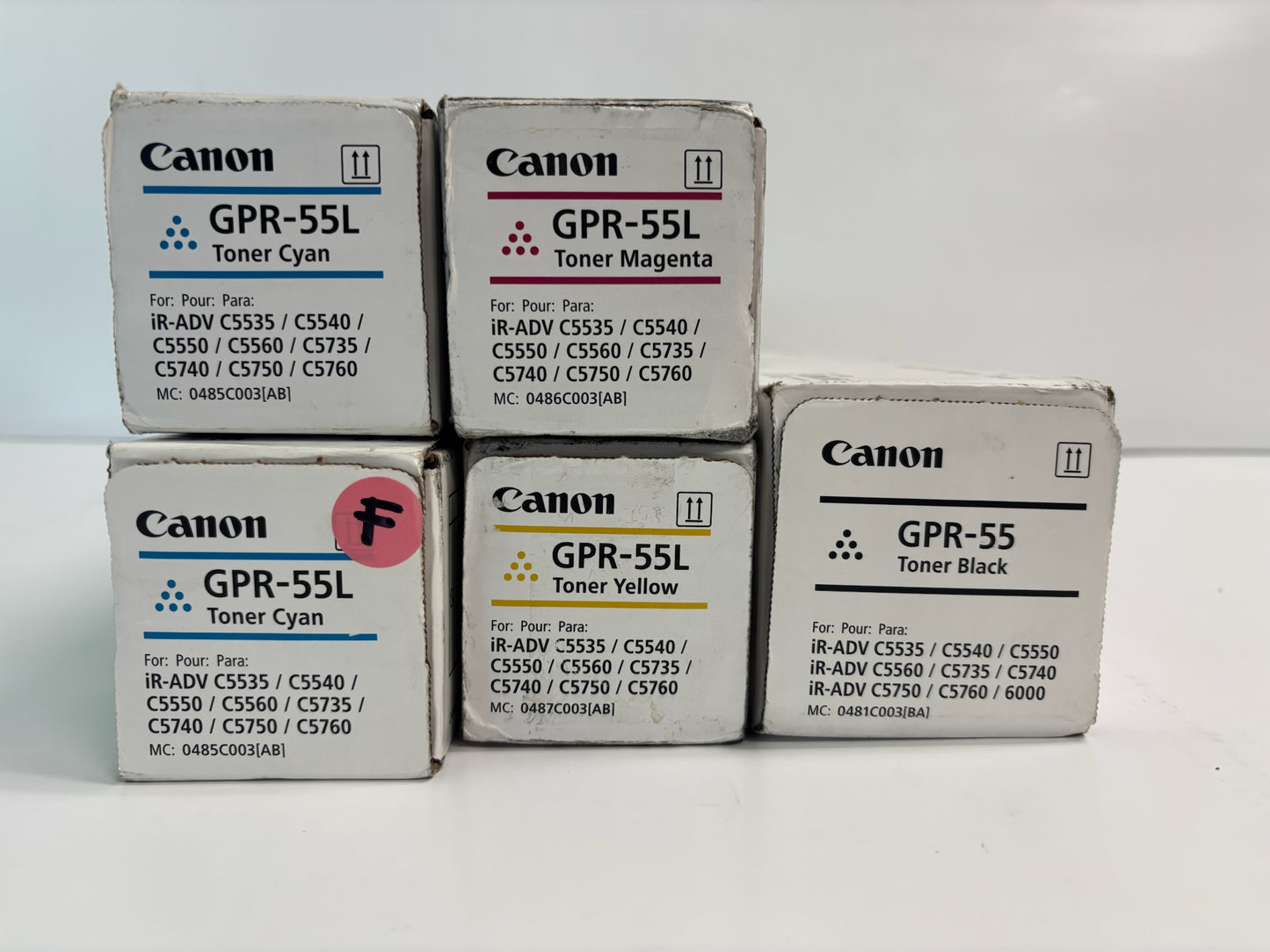5 Genuine Canon iRA C5535i, C5535i CCMYK Toner GPR-55L CCMY & GPR55K