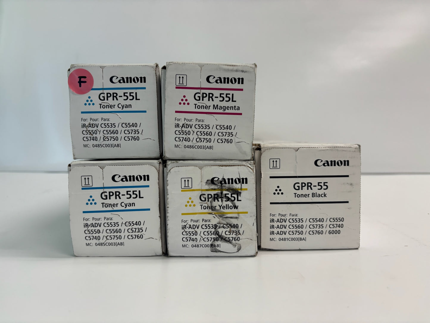 5 Genuine Canon iRA C5535i, C5535i CCMYK Toner GPR-55L CCMY & GPR55K