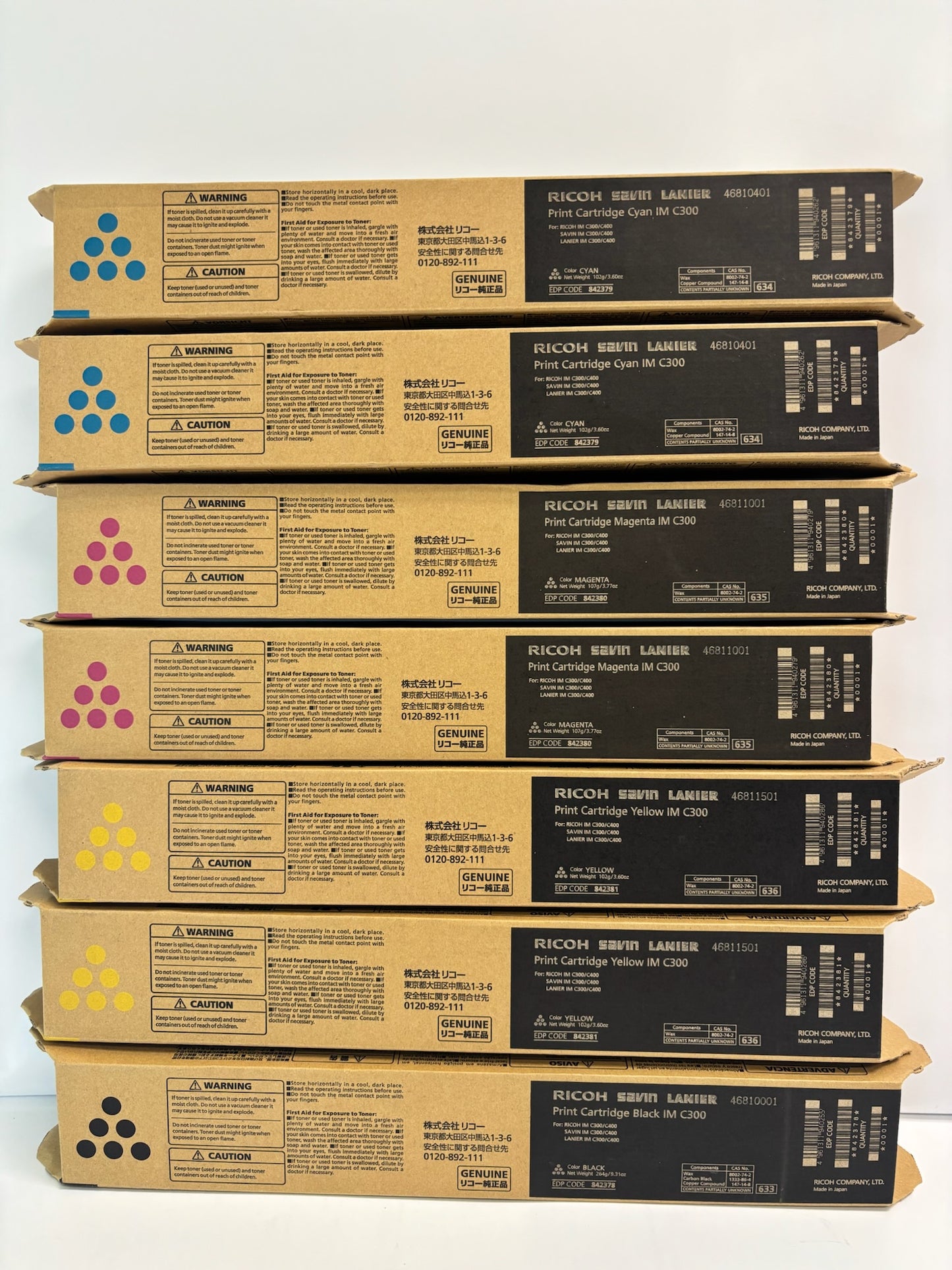 7 Genuine Ricoh IM C300, C400F CCMMYYK Toners 842378, 842379, 842380, 842381