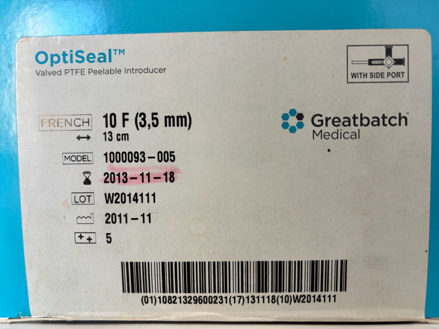 OptiSeal 1000093-005 Valved PTFE Peelable Introducer Kit