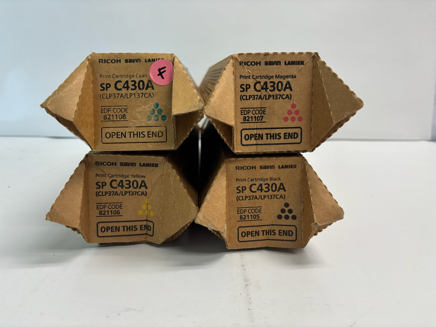 4 Genuine Ricoh SPC430A, CLP37A/LP137CA CMYK Toners 821105,821106,821107,821108