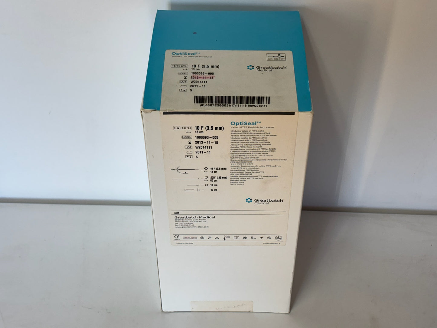 OptiSeal 1000093-005 Valved PTFE Peelable Introducer Kit