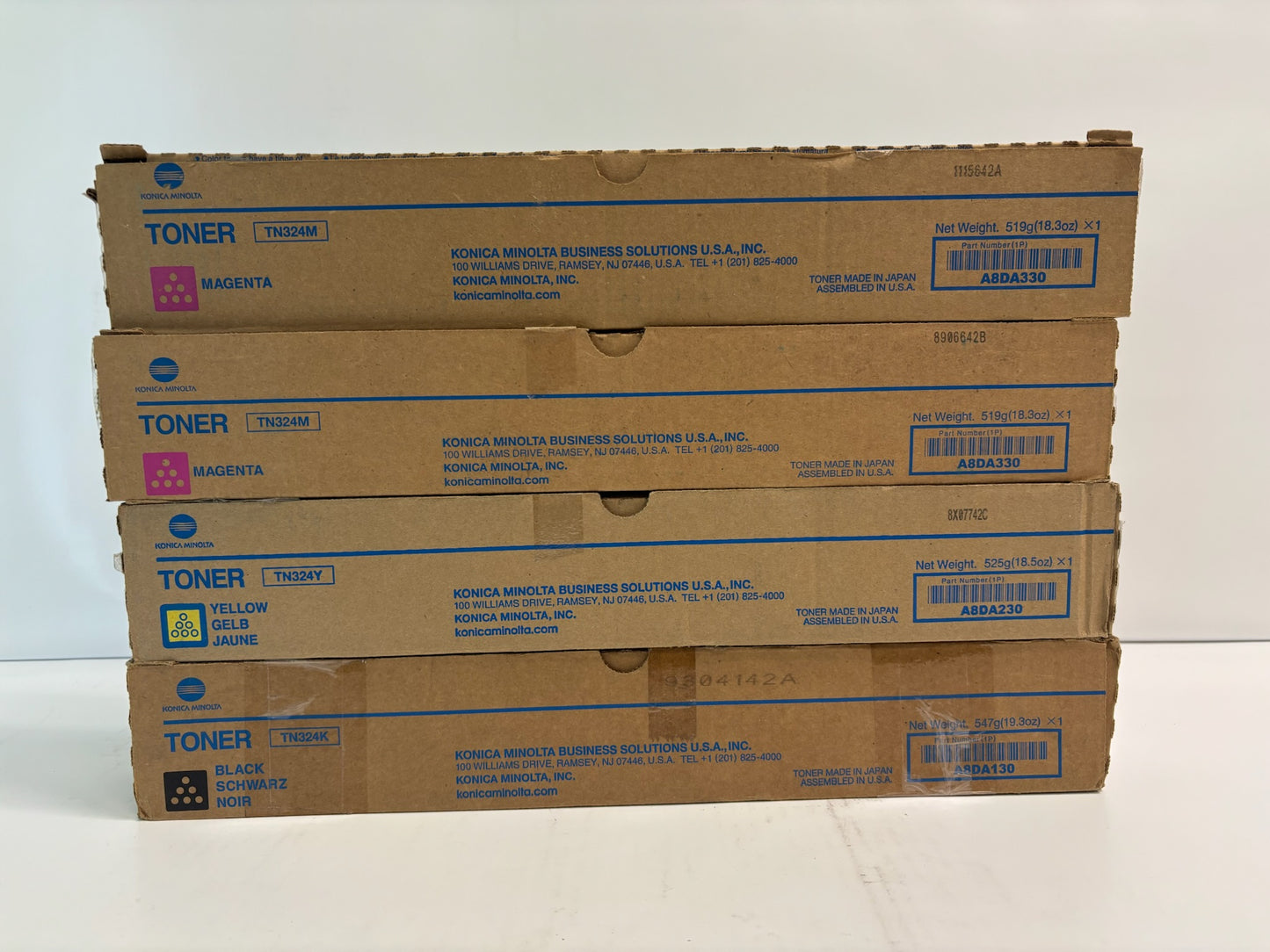4 Genuine Konica Bizhub C258,C308,C368 Magenta, Yellow & Black Toners TN324 MMYK