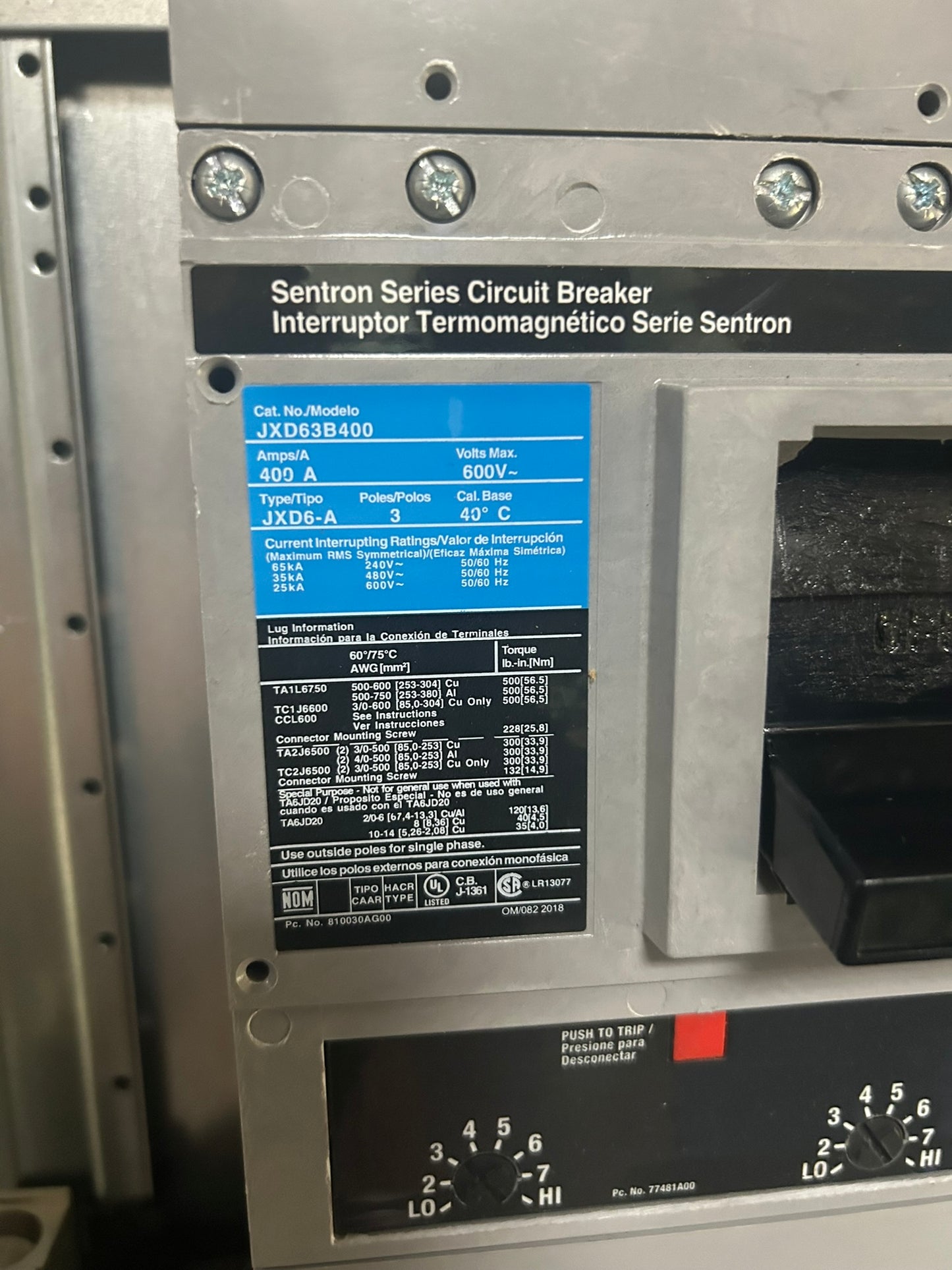 Siemens P1E42JX400CTFT 400 Amp 480Y/277V Panelboard Interior with Breakers