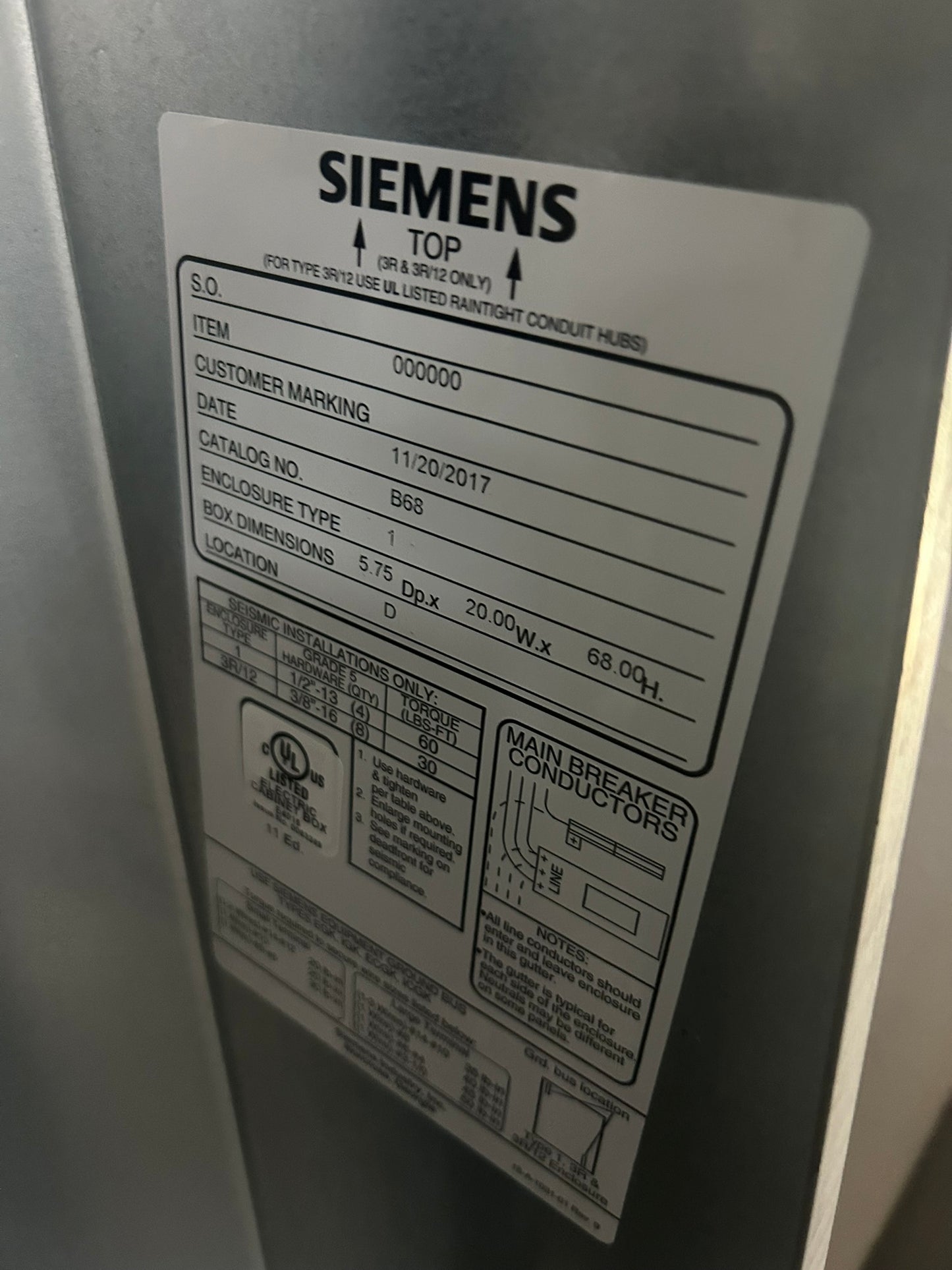 Siemens P1E42JX400CTFT 400 Amp 480Y/277V Panelboard Interior with Breakers