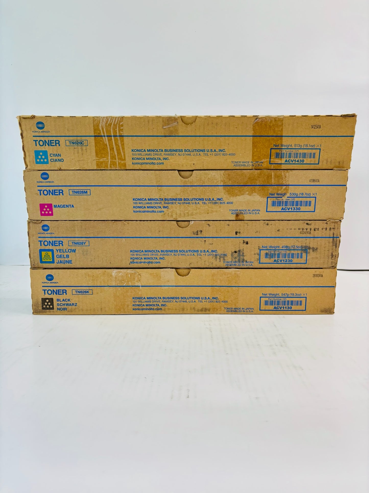 4 Cosmetic Genuine Konica BH C450i,C550i Cyan, Mag, Yel & Black Toner TN626 CMYK