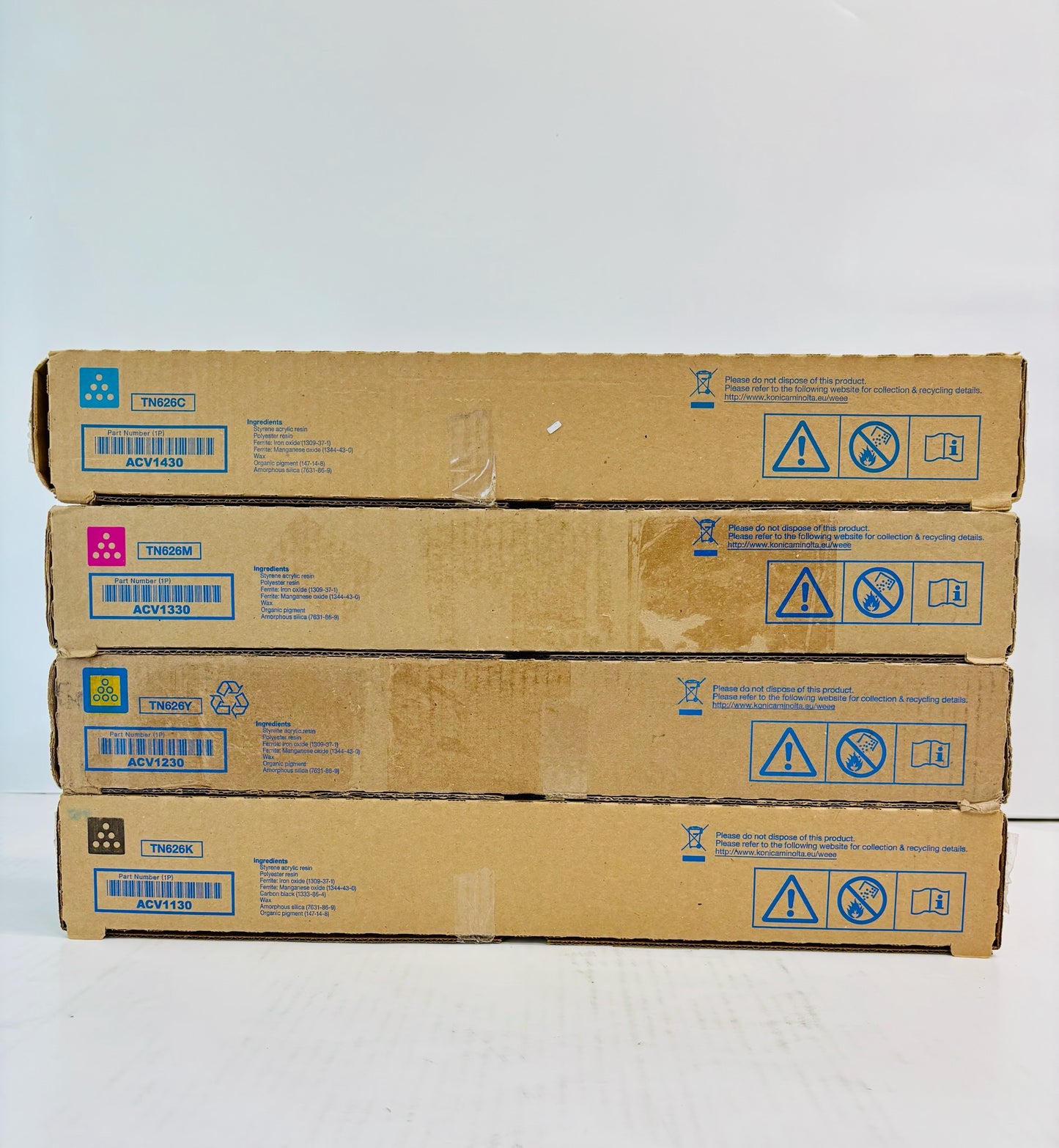 4 Cosmetic Genuine Konica BH C450i,C550i Cyan, Mag, Yel & Black Toner TN626 CMYK
