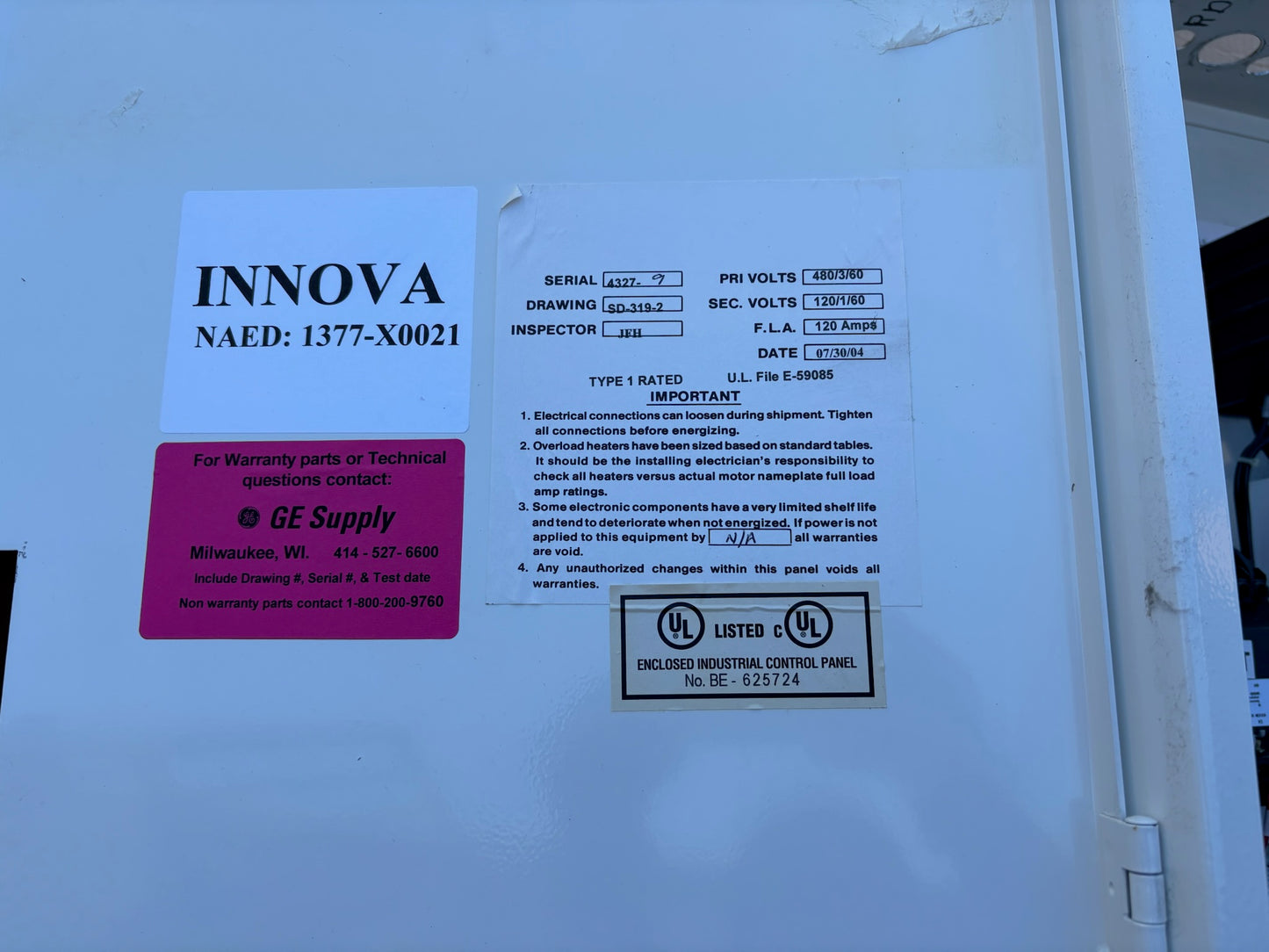GE General Electrics E4502K Medical System Main Disconnect Panel 480V