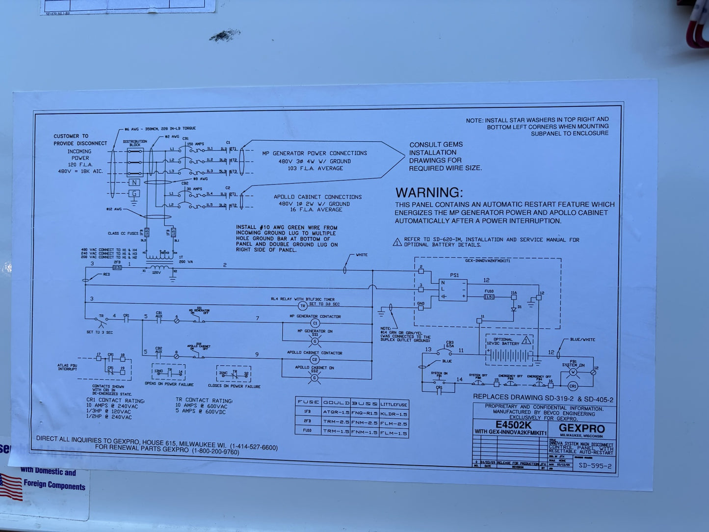 GE General Electrics E4502K Medical System Main Disconnect Panel 480V