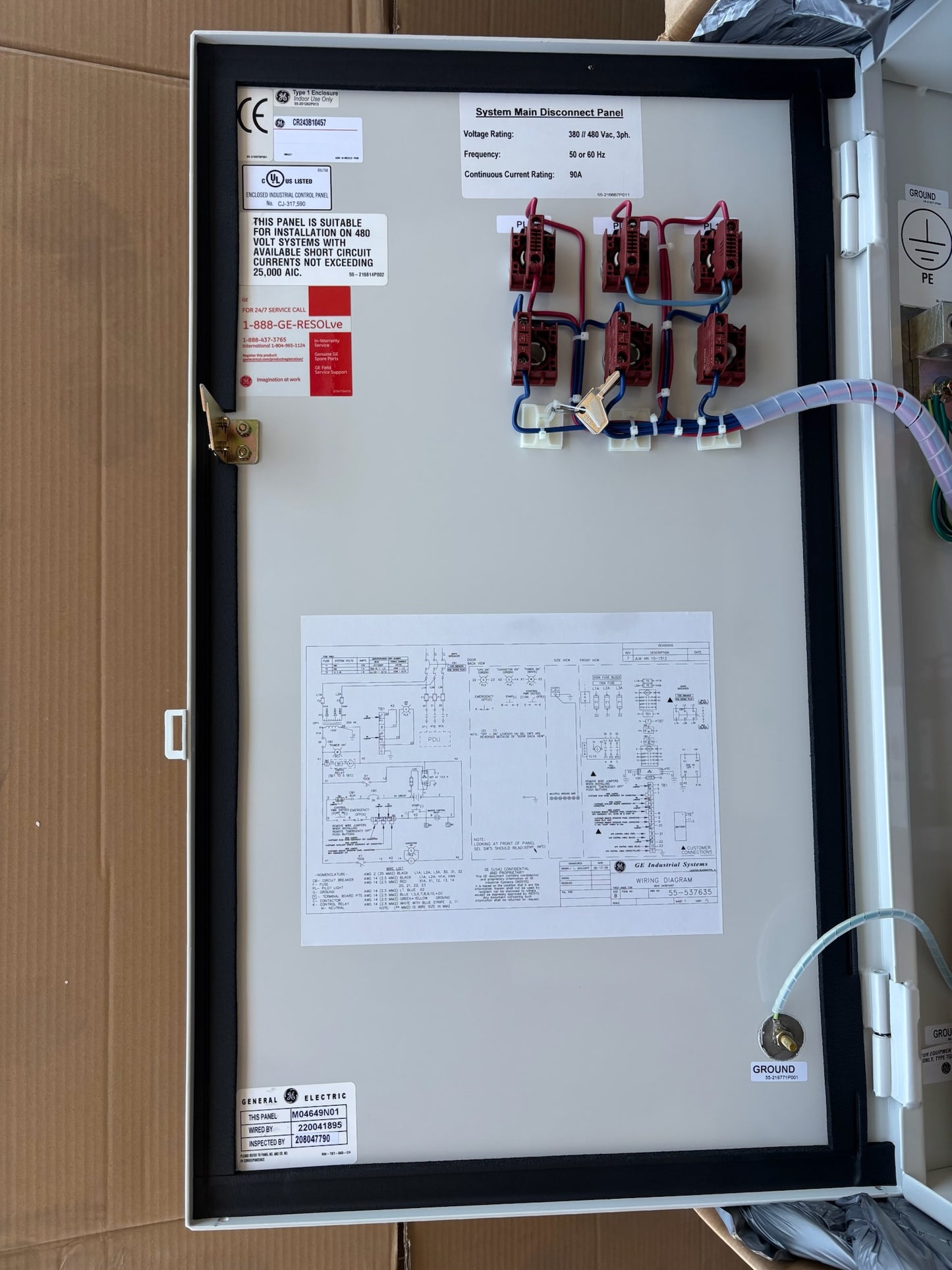 GE CR243B10457 Type 1 Systems Main Disconnect Control Panel 480V 3PH - 90A