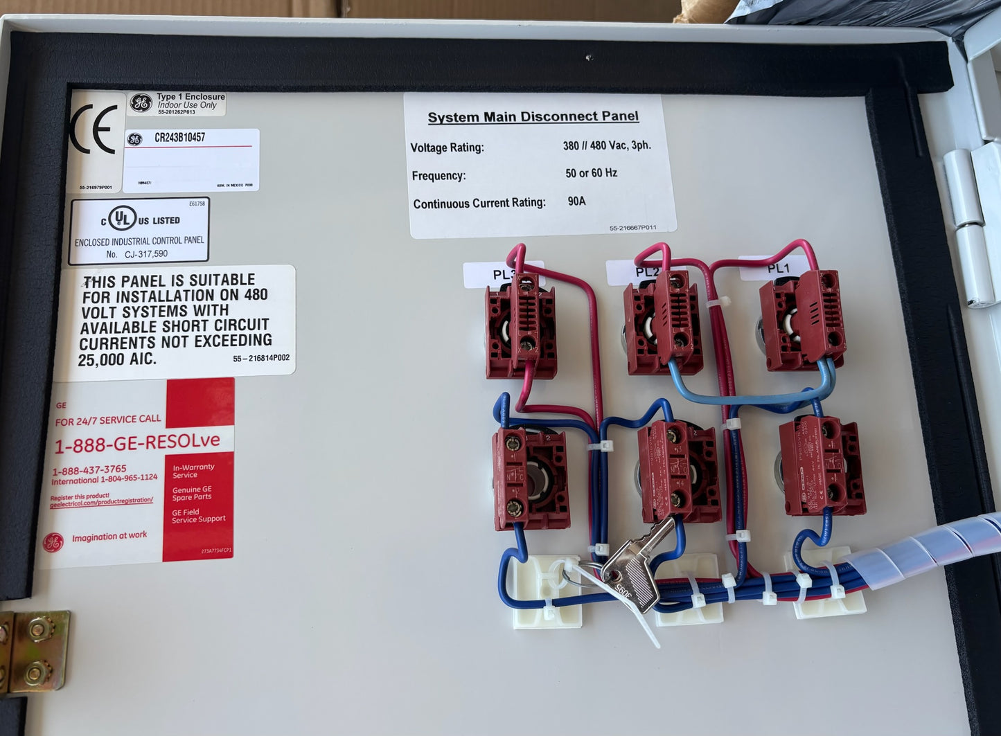 GE CR243B10457 Type 1 Systems Main Disconnect Control Panel 480V 3PH - 90A