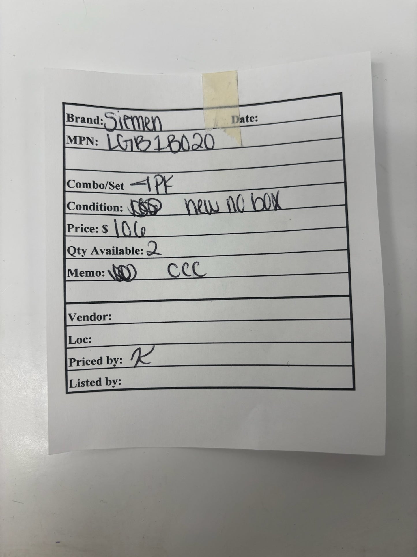 Siemens LGB1B020 20A 1-Pole Circuit Breaker, 4-Pack, Bolt-On Panelboard