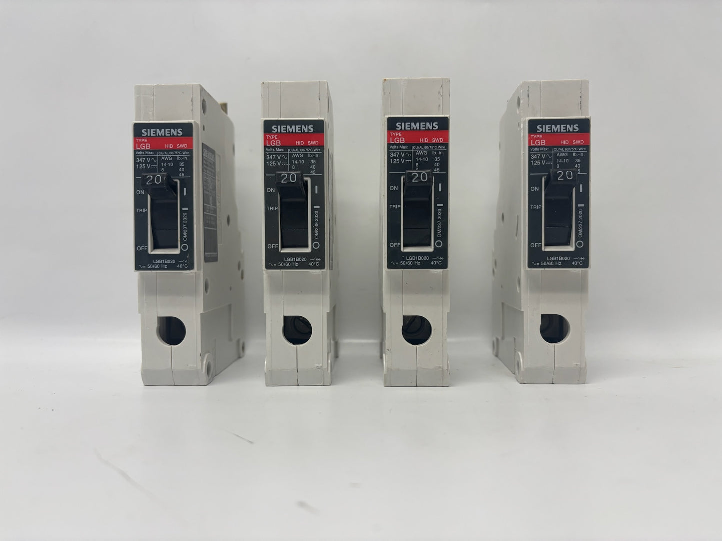 Siemens LGB1B020 20A 1-Pole Circuit Breaker, 4-Pack, Bolt-On Panelboard