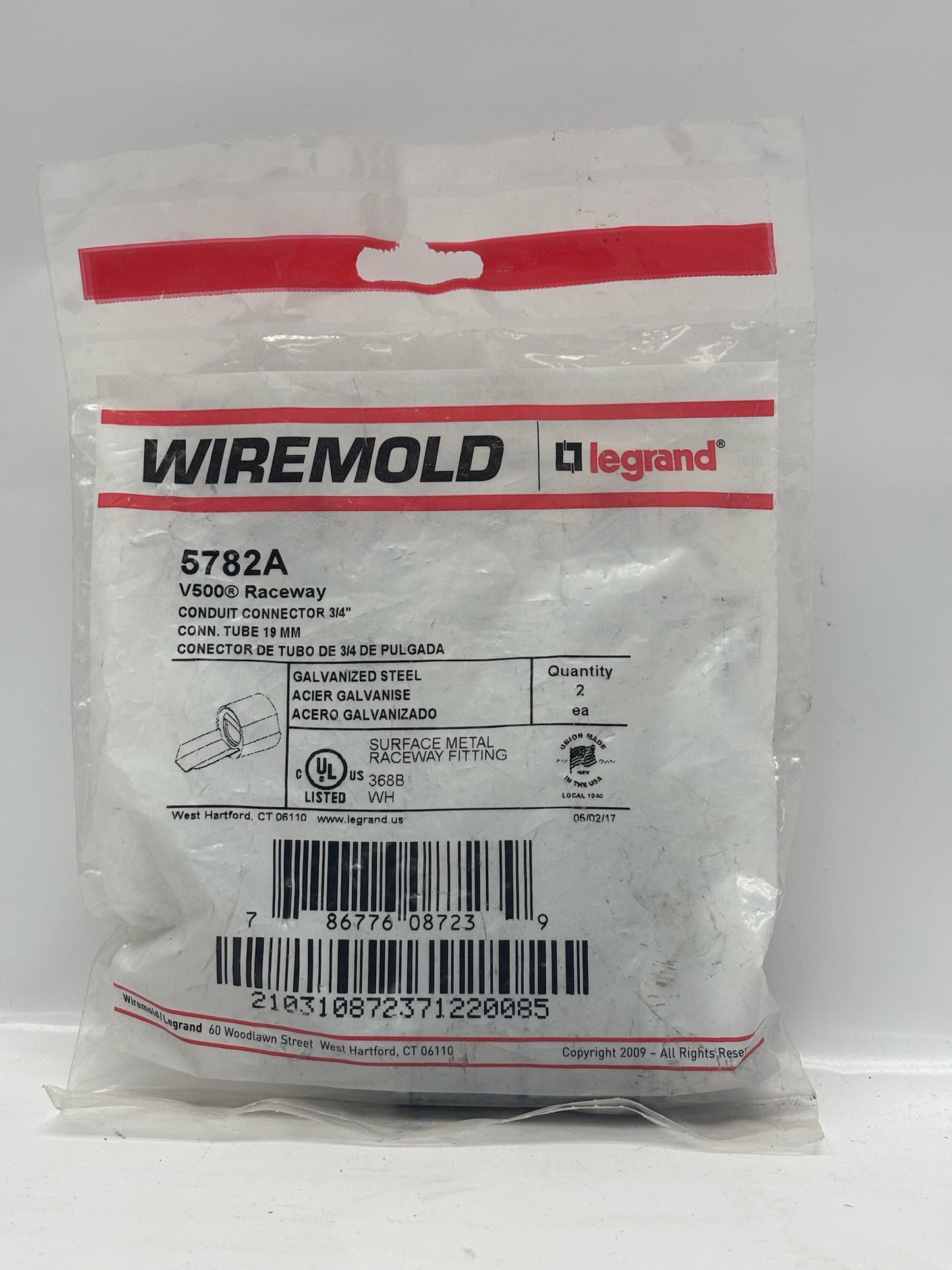 8 PK Wiremold 5782A 3/4" Conduit Connectors for 500/700 Raceway Systems