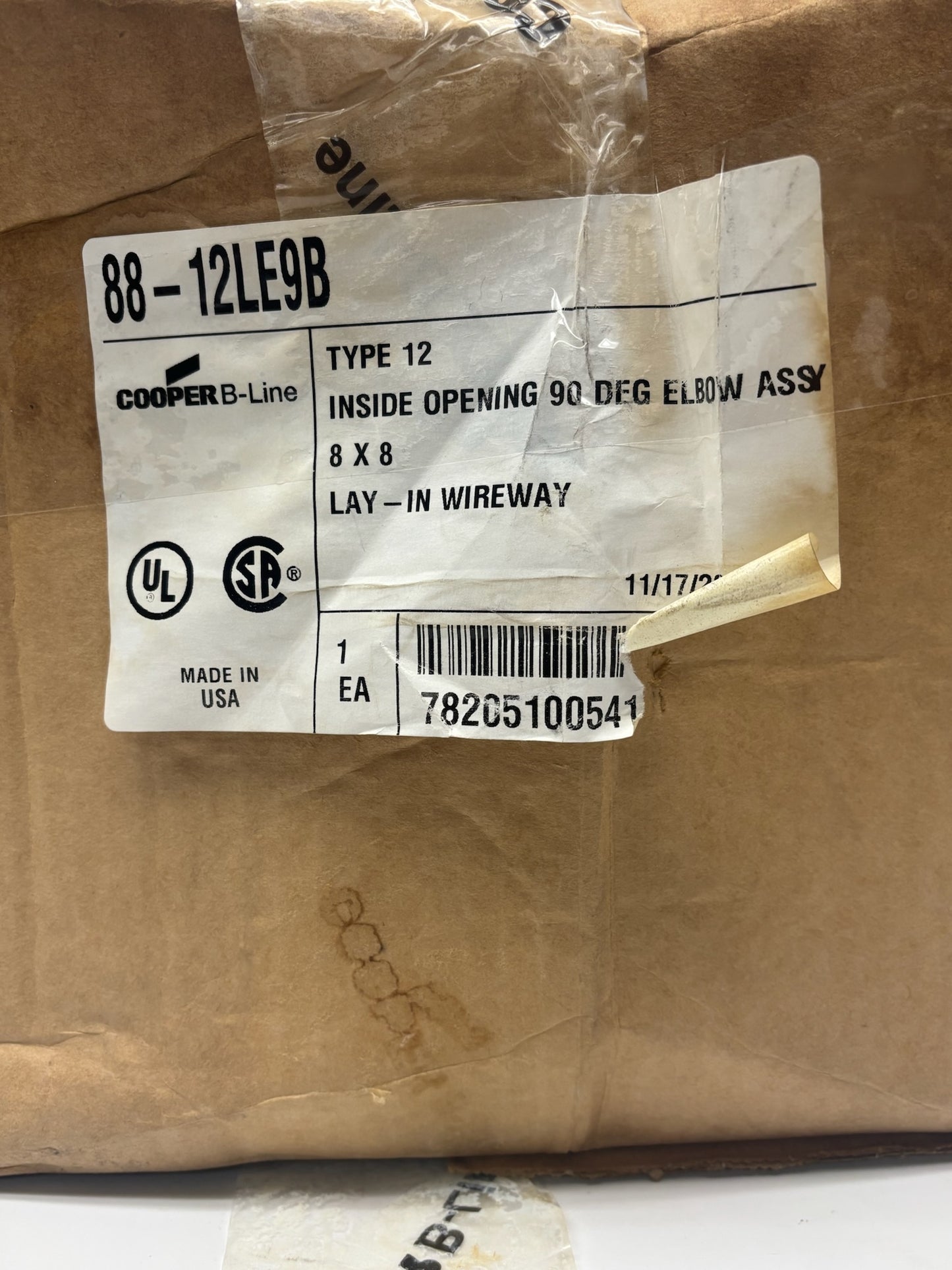 B-Line 88-12LE9B 8x8 NEMA 12 Lay-In Wireway 90° Inside-Opening Elbow