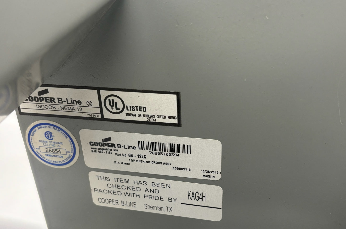 B-Line 66-12LC 6x6 NEMA 12 Lay-In Wireway Closure Plate