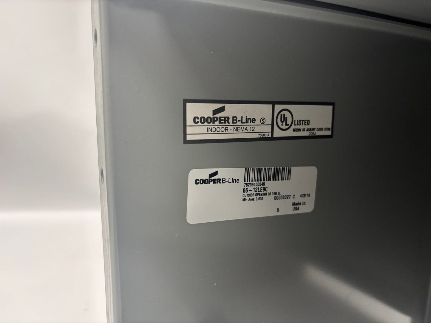 B-Line 66-12LE9C 6x6 NEMA 12 Lay-In Wireway 90° Outside-Opening Elbow