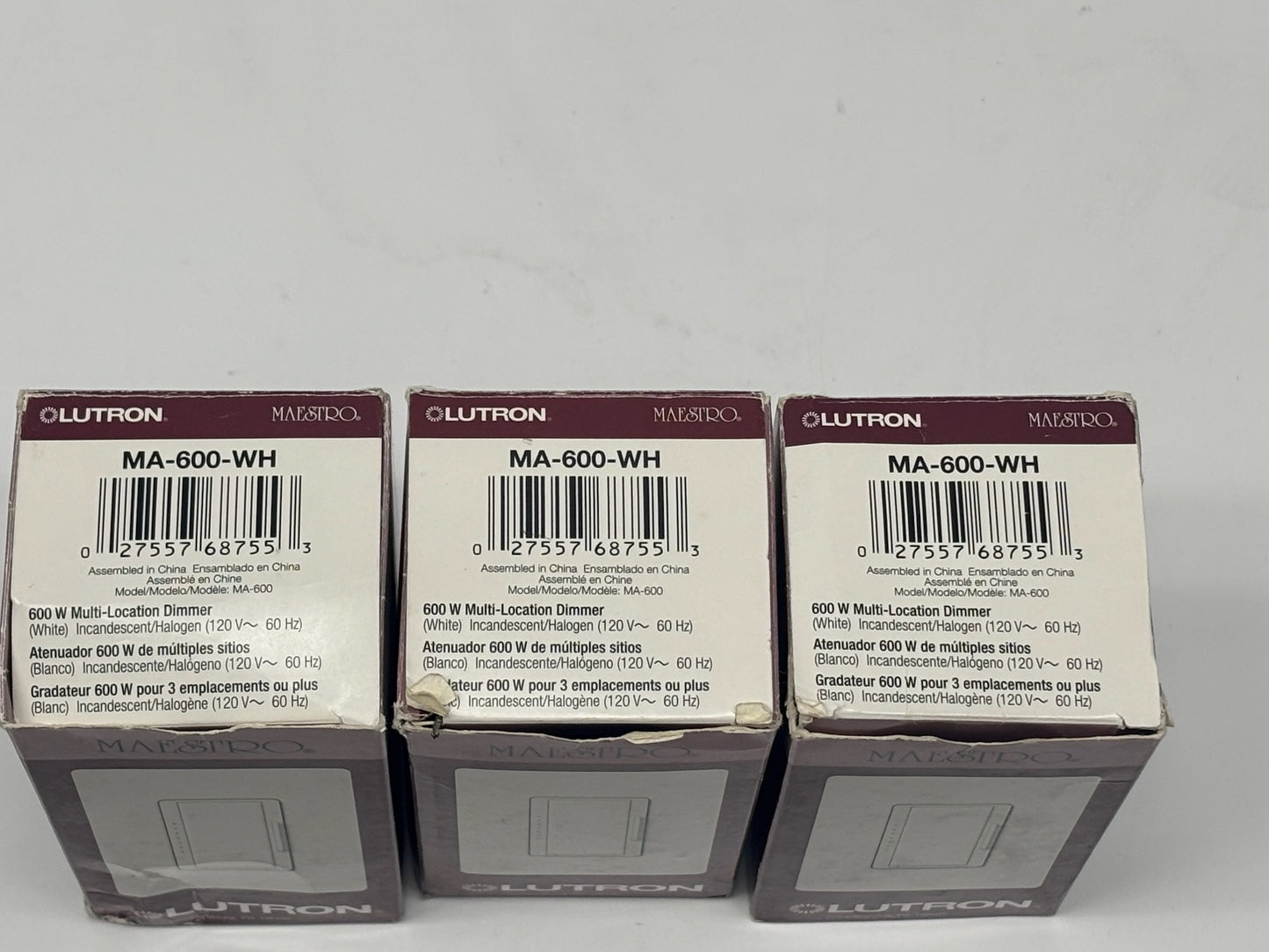 3PK Used Genuine Lutron MA-600-WH Multi-Location Dimmer 600W