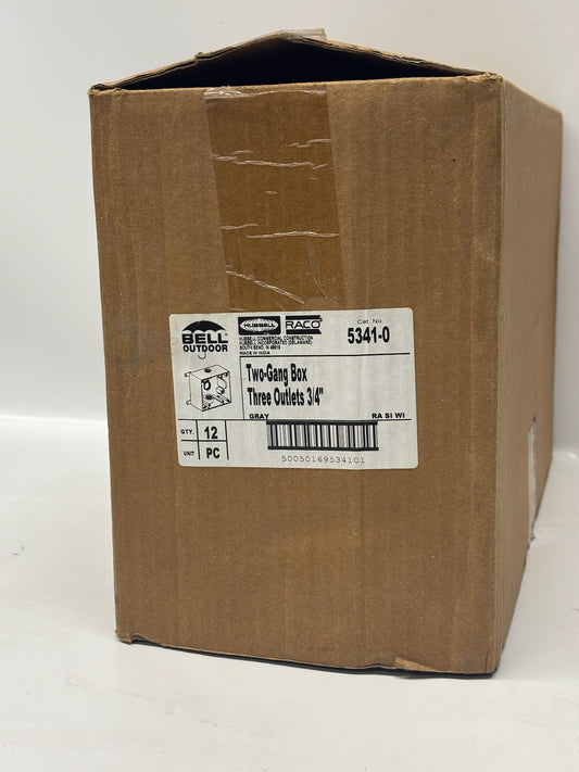 12 PK Bell 5341-0 2-Gang Weatherproof Box with Three 3/4-Inch Threaded Hubs