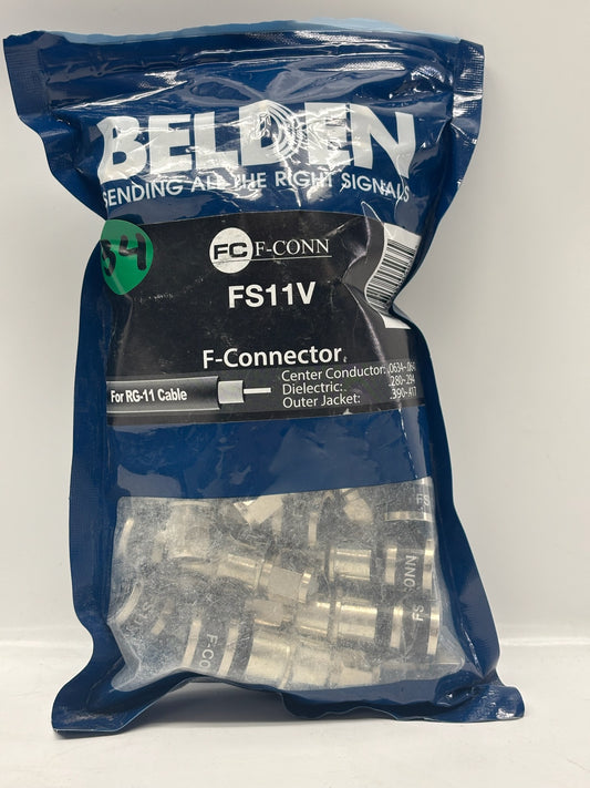 34 PC Belden FS11V RG11 Compression F-Type Connectors for Coax Installations