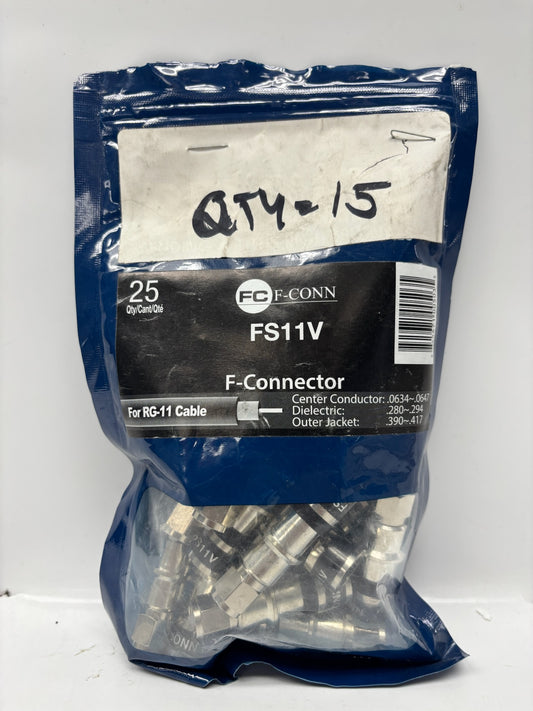 15 PC Belden FS11V RG11 Compression F-Type Connectors for Coax Installations