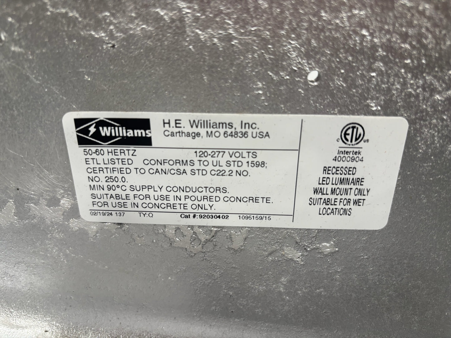 H.E. Williams LED S15-15" Rectangular Step Light, Housing Included