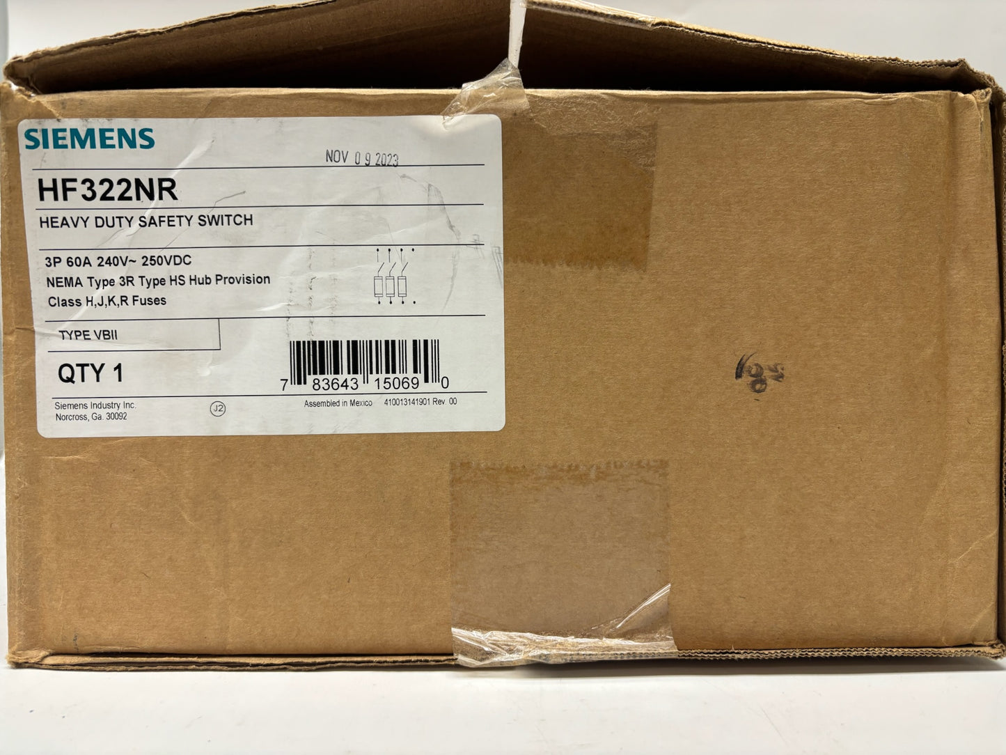 Siemens Type 3 HF322NR Heavy Duty Safety Switch 60A-240V-250VDC