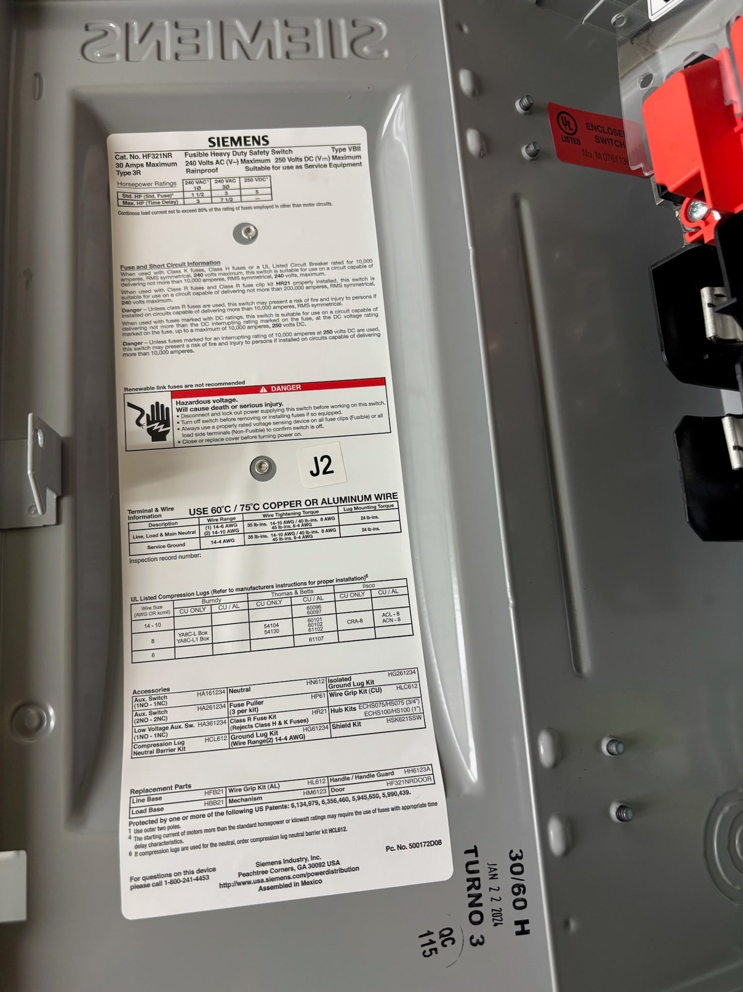 Siemens Type 3 HF321NR Heavy Duty Safety Switch 30 Amp 240-Volt