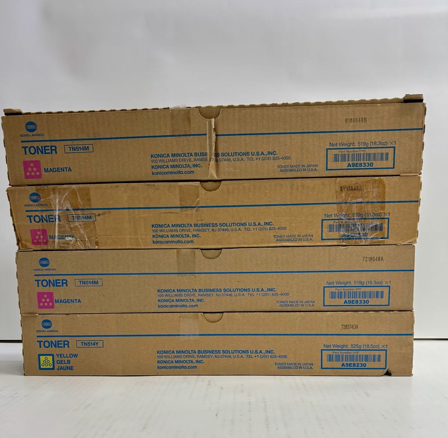 4 Genuine Konica C458,C558,C658 Magenta & Yellow MMMY Toners TN514M, TN514Y