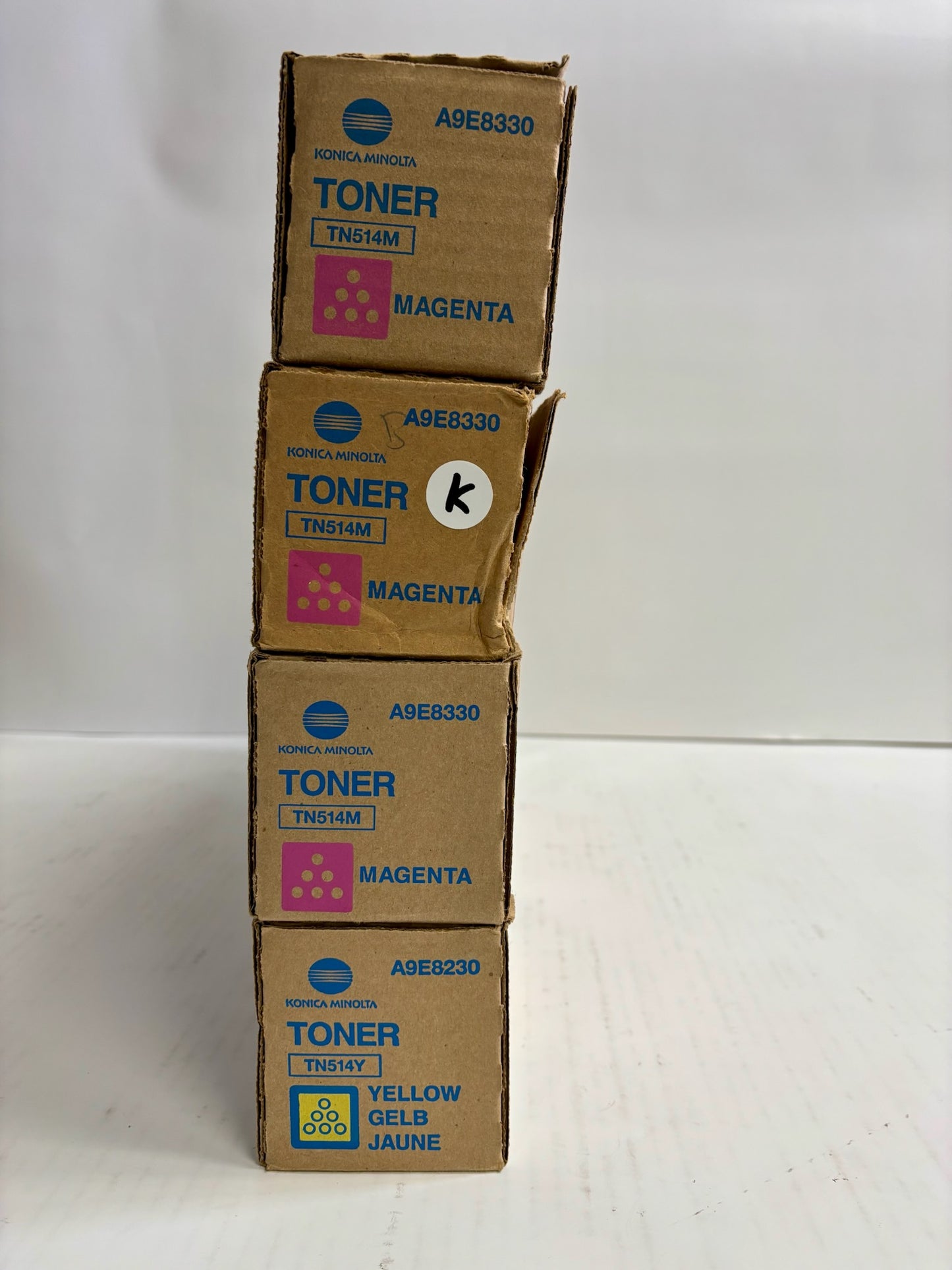4 Genuine Konica C458,C558,C658 Magenta & Yellow MMMY Toners TN514M, TN514Y