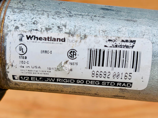 4Pk Wheatland 1-1/2" 90° Standard Radius Rigid Conduit Elbow (Local Pick Up)