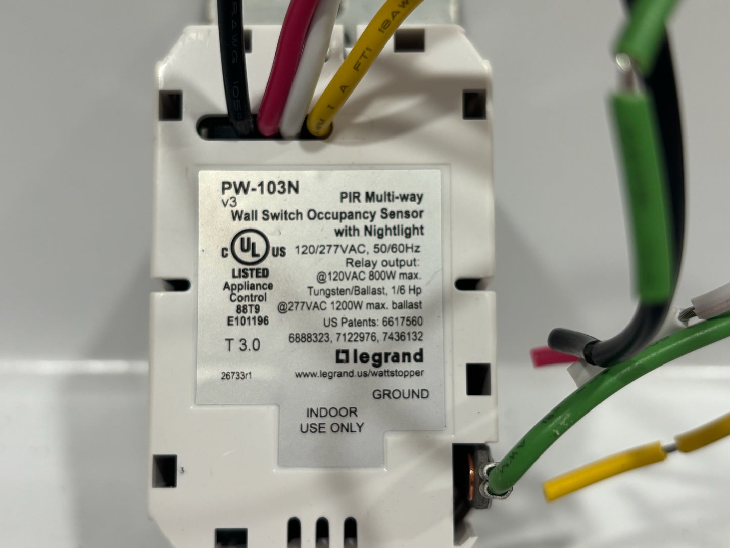 Used 2PK Legrand PW-103N-W PIR Wall Switch Sensor with Nightlight, 525 Sq Ft Coverage