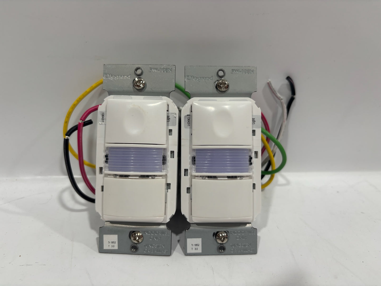 Used 2PK Legrand PW-103N-W PIR Wall Switch Sensor with Nightlight, 525 Sq Ft Coverage