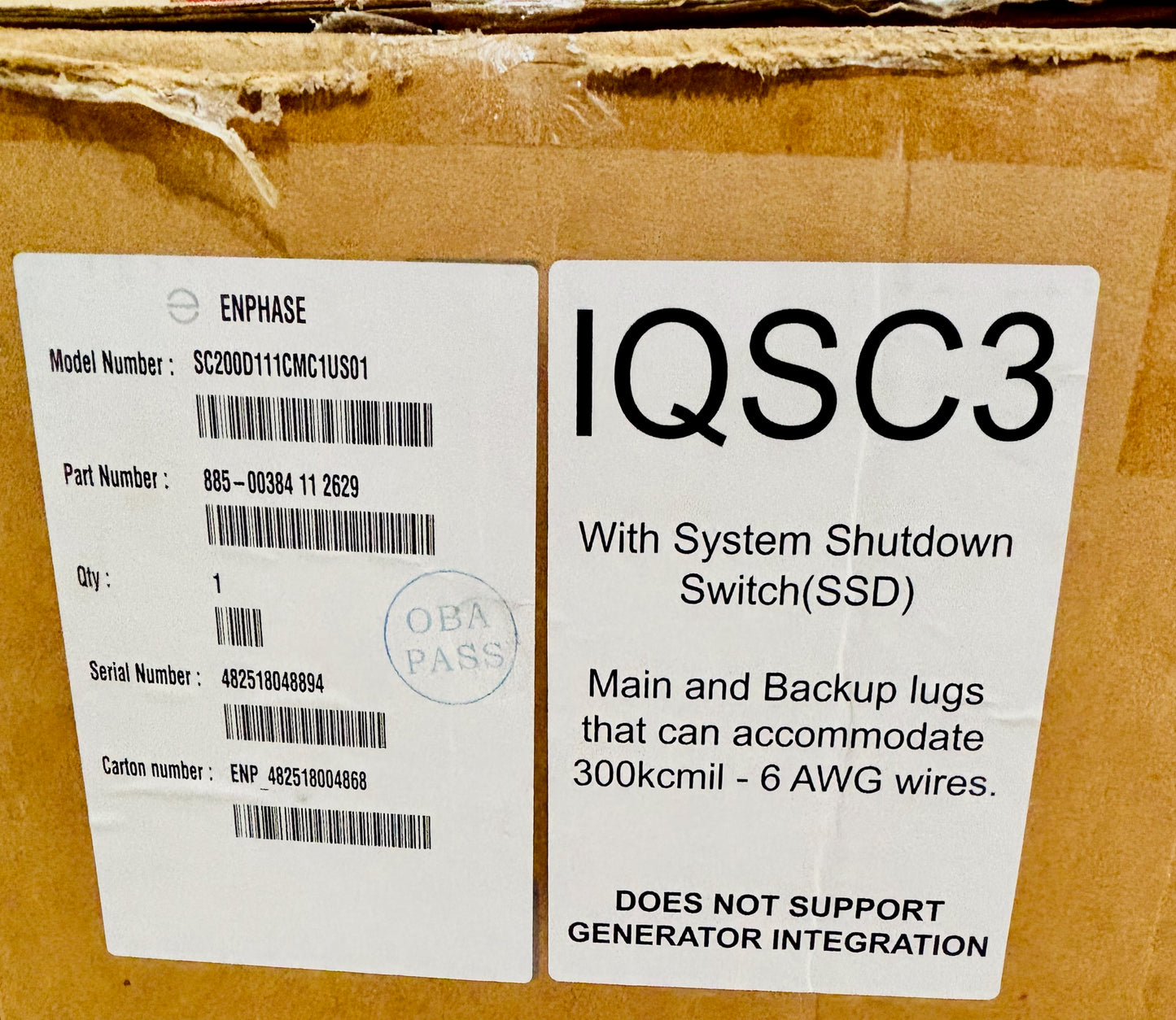 Enphase IQSC3 System Controller with System Shutdown Switch SC200D111CMC1US01